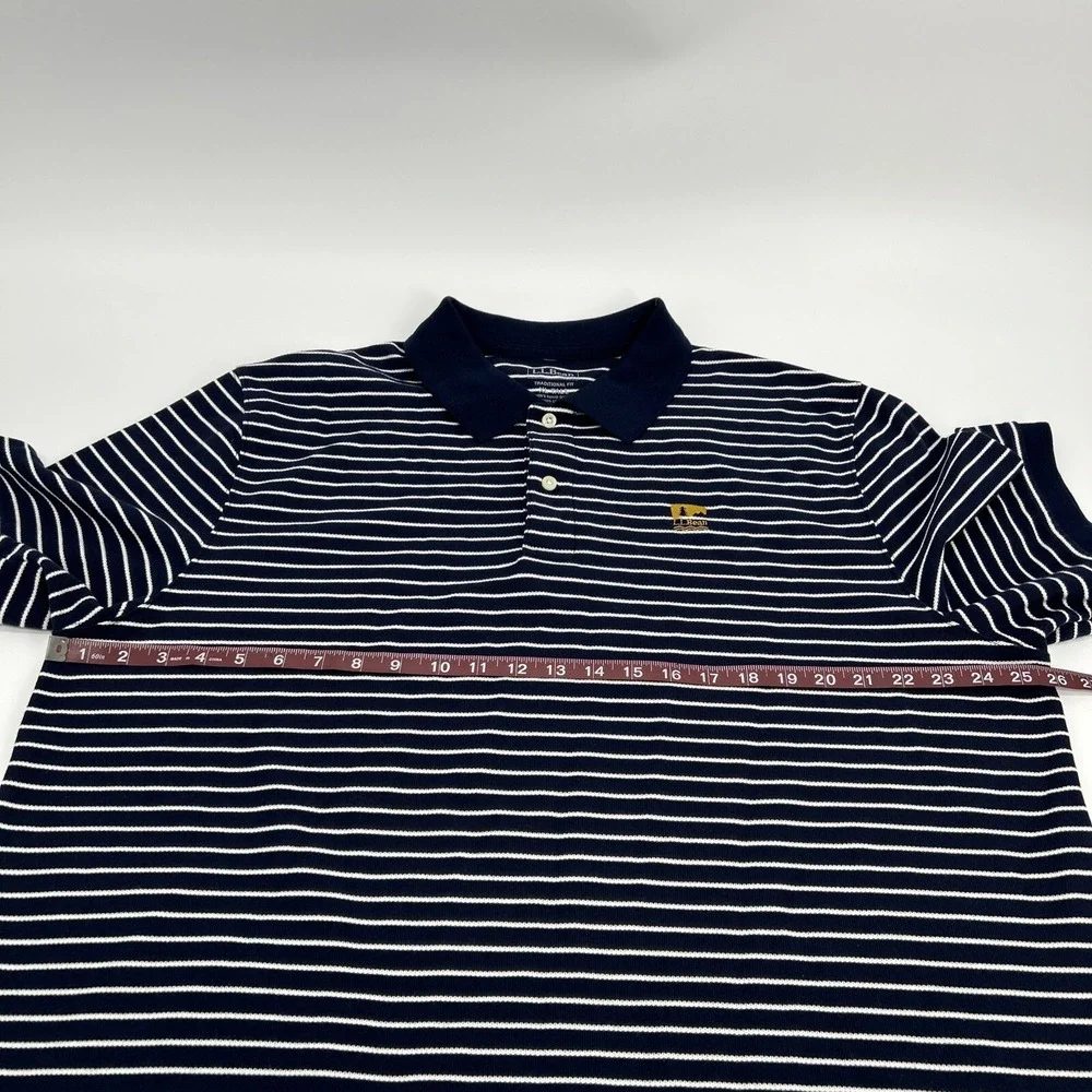 L.L. Bean Shirt Mens XL Tall Blue White Stripes Premium Double‎ L Banded Polo